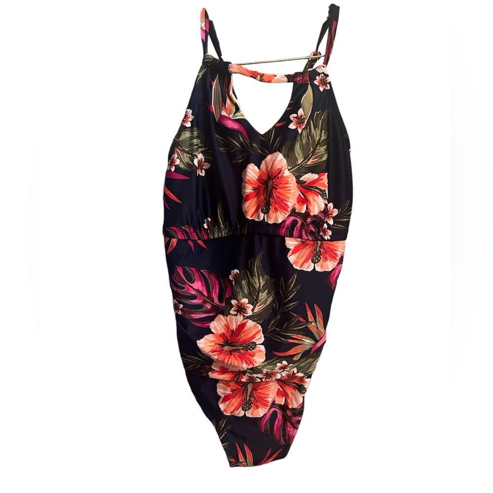 Hibiscus One Piece Swimsuit Navy Blue & Pink Size 18w modest by Kona Sol